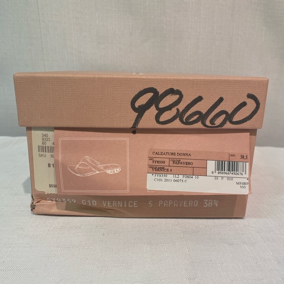 Miu Miu Thong Sandals Red Patent Leather  Metal & Rhinestone Low Heel 8.5B Italy - Picture 3 of 15